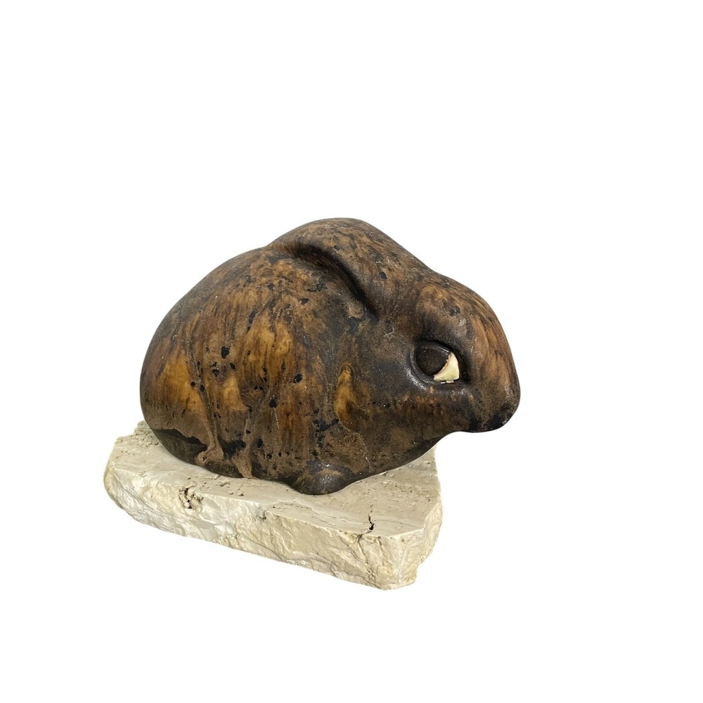 Vintage Maigon Daga Studio‎ Pottery Ceramic Bunny Rabbit Sculpture on Stone Base